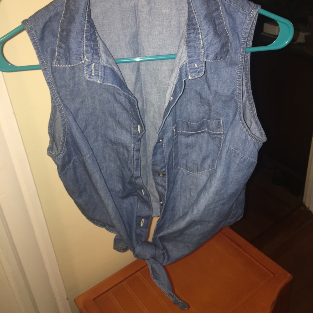 Denim button down collared tank